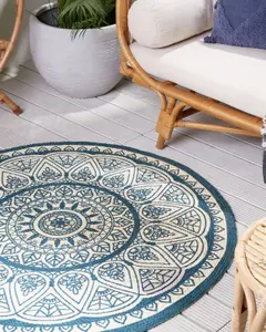 Round Jute Area Rug 120 cm Blue ANADERE