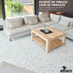 Vinyl Floor Tiles Self Adhesive - 30 Pack Covers 67.4 sqft (6.27 sqm) - Square Tile Size (45.7 x 45.7cm) Off-White Terrazzo Effect