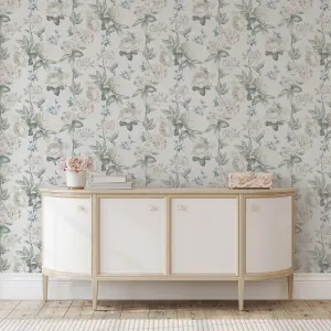 Keeka Floral Blue Cream Wallpaper