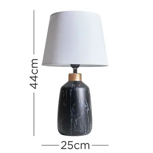 ValueLights Seima Modern Copper Caped Black Marble Effect Table Lamp with White Shade