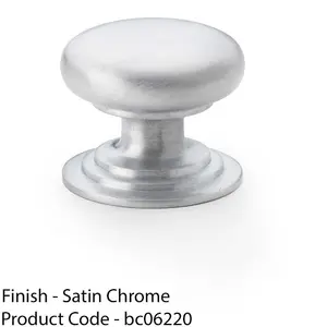 Stepped Round Door Knob - Satin Chrome 32mm Classic Kitchen Cabinet Pull Handle