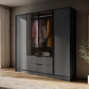 Kelly 206cm Glass Door Wardrobe in Sleek Graphite - Contemporary Storage with Glass Elements