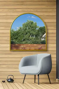 MirrorOutlet Arcus - Gold Metal Framed Arched Wall Garden Mirror 39" X 39" (100CM X 100CM)