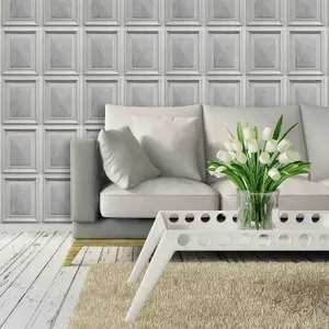 Luxury Light Grey Marble Wood Panelling Effect Realistic Vinyl Wallpaper 6319-10