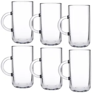 Queensway Home & Dining 270ml 6Pcs Iconic Clear Glass Mugs Coffee Hot Drinks Tea Cup Set with Handle