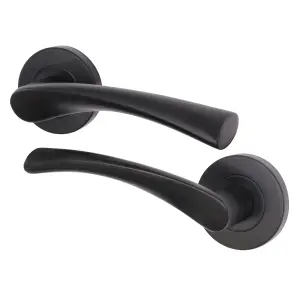 AFIT Matt Black Internal Door Handle - 1 Pair Matt Black Lever on Rose Round Handles Novi Range