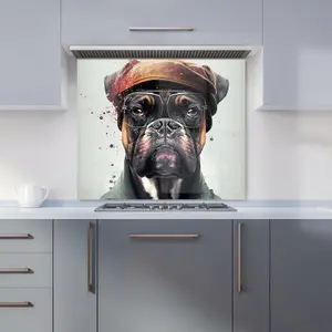 Boxer Dog With Hat Splashart Premium Glass Kitchen Splashback W900mm x H650mm