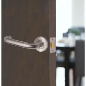 AFIT Satin Stainless Steel Return To Door Lever on Rose Handle Latch Kit - 76mm Hinges 66mm Latch