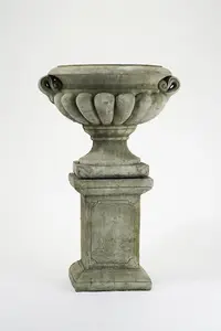 Very Large Stone Cast Garden Urn and Plinth