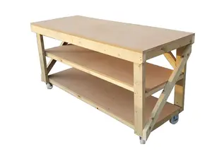 MDF top workbench (H-90cm, D-70cm, L-120cm) double shelf and wheels