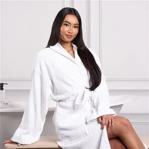 Brentfords 100% Cotton Towelling Dressing Gown, Adults - White