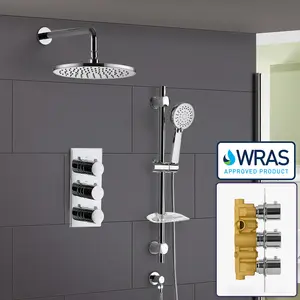 CALLA ROUND 3 DIAL 2 WAY BATHROOM CONCEALED THERMOSTATIC SHOWER MIXER VALVE TAP