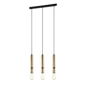 Luminosa Modern Hanging Pendant Black 3 Light  with Brass Shade, E27 Dimmable