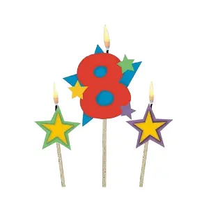 Amscan Number 8 Stars Candles (Pack of 3) Multicoloured (One Size)