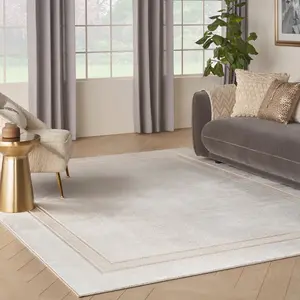 Ivory Cream Bordered-Plain Polyester Modern Soft  Bedroom, LivingRoom Rug - 160cm X 221cm