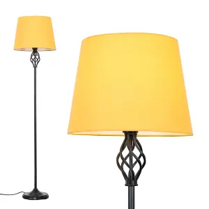 ValueLights Memphis Traditional Style Black Barley Twist Floor Lamp with Mustard Light Shade