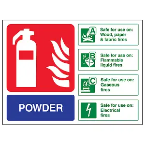 POWDER Fire Extinguisher Safety Sign - Adhesive Vinyl - 150x100mm (x3)