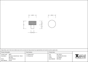 From The Anvil Polished Bronze Brompton Cabinet Knob - 25mm (No rose)