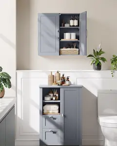 VASAGLE Wall-Mounted Bathroom Cabinet, Adjustable Shelves, Storage Unit, Dove Grey