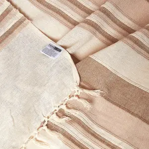 Homescapes Cotton Morocco Striped Beige Throw, 255 x 360 cm