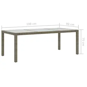 Berkfield Garden Table Grey 190x90x75 cm Tempered Glass and Poly Rattan