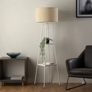 Triton Tripod Shelved Gloss White Floor lamp