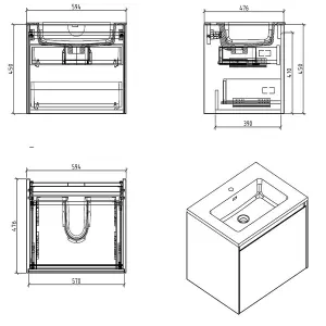 Rigel Concrete Wall Hung Bathroom Vanity Unit with Black Basin (W)600mm (H)450mm