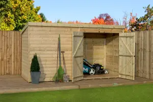 Empire 4000  Pent 14x4 pressure treated tongue and groove wooden garden shed double door right (14' x 4' / 14ft x 4ft) (14x4)