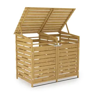 Outdoor Garden Spruce Wood Trash Can Storage Shed with Latch