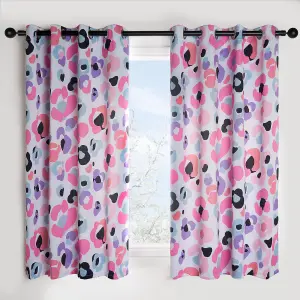 Kids Eyelet Blackout Curtains Leopard Panels Pair of Ring Top, Pink - 66X54"