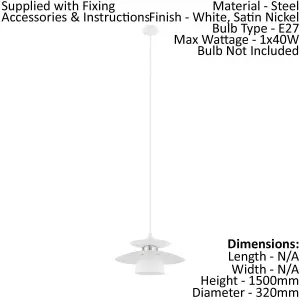 Pendant Ceiling Light Colour White Satin Nickel Long Flex Bulb E27 1x40W