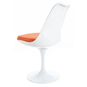 Tulip Set - White Medium Circular Table and Four Chairs with Luxurious Cushion Orange