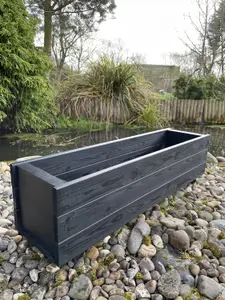 Wooden Black Trough Planter Rectangular Garden Window Box Large Fully Assembled 1000mm