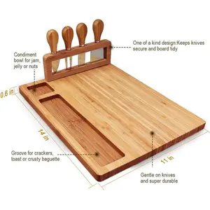 Bamboo Cheese Board Set Charcuterie Platter Serving Meat Board Including 4 Stainless Steel Knife And Serving Utensils For Christmas Wedding Birthday Anniversary