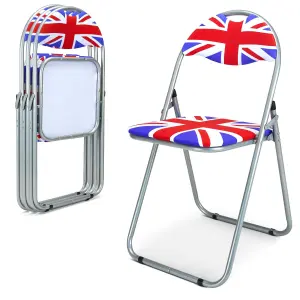 Folding Padded Office Dining Desk Chair - Union Jack - Set of 4