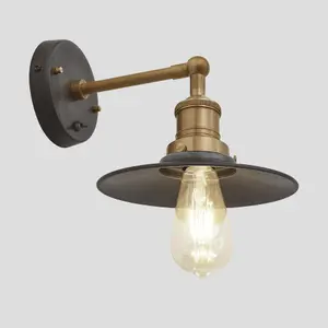 Industville Brooklyn Flat Wall Light, 8 Inch, Pewter, Brass Holder