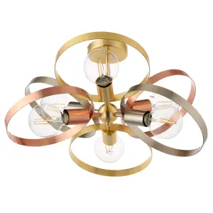 Anson Lighting Dalhart 6lt Semi Flush light finished in Brushed brass, nickel and copper plate