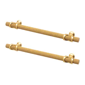 DecorAndDecor - AMELIA Matt Gold Knurled T-Bar Kitchen Cabinet Pull Handles - 160mm - Pair