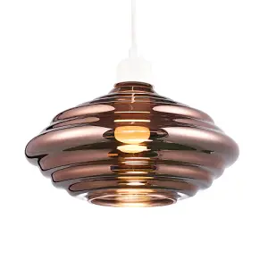 Modern Ribbed Honeycomb Glass Pendant Light Shade in Copper Plated 26cm Diameter