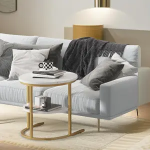 Bastidas 2 Piece Nest of Tables Coffee End Side Table Living Room Gold/White