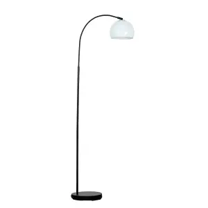 ValueLights Designer Style Black Stem Floor Lamp With Pale Blue Arco Style Metal Dome Light Shade With LED GLS Bulb in Warm White