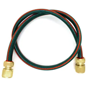 1.5 metres of Garden Hose Pipe with Brass Connectors Green 4 Layers Reel Connection Set to Outdoor Faucet Tap