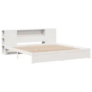 Berkfield Bookcase Bed without Mattress White 200x200cm Solid Wood Pine