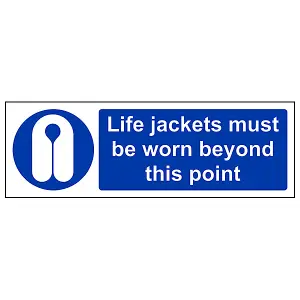 Life Jackets Must Be Worn Beyond In This Point PPE Sign - Adhesive Vinyl - 300x100mm (x3)