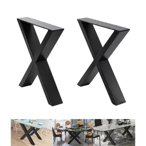 Set of 2 Black Industrial Heavy Duty X Shape Metal Table Legs 40cm