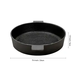 24cm Dia Black Frying Pans Round Cast Iron Grill Pan