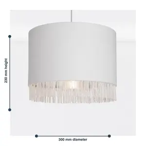 First Choice Lighting Off White Velvet With Chrome Inner Tassled Light Shade