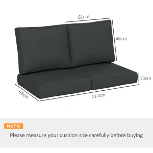 Outsunny 2 Seater Outdoor Seat Cushion with Back, for Garden, Charcoal Grey