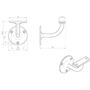 Heavyweight Handrail Bannister Bracket 80mm Projection Satin Chrome