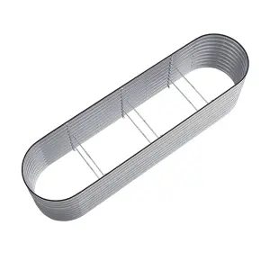 320cm W x 80cm D Silver Raised Garden Bed Oval Shaped Galvanized Metal Planter Box for Gardening